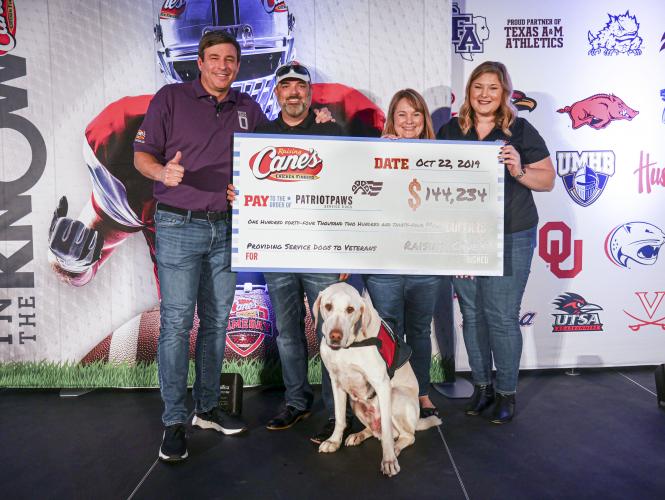 Raising Cane’s Donates $144,000 to Patriot PAWS Service Dogs